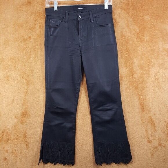 J BRAND Jeans Womens Size 27 Black Out Lace Hem Crop Stretch Denim SELENA - Picture 2 of 10